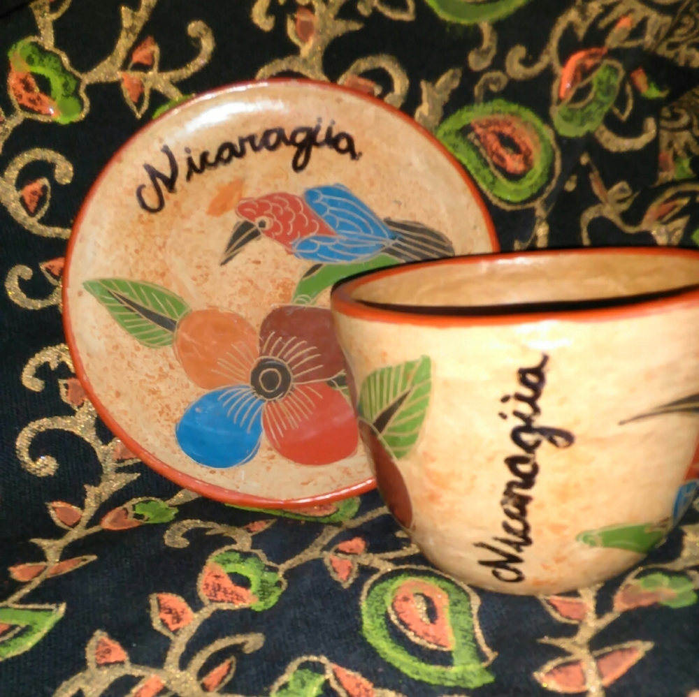 NICARAGUA VINTAGE HUMMINGBIRD CUP AND SAUCER